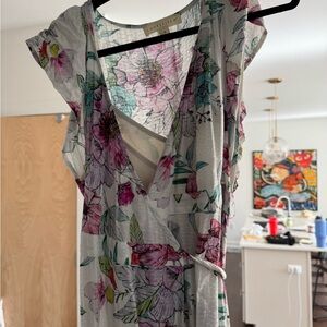 Love Stitch Floral Wrap Dress with Ruffle Detail